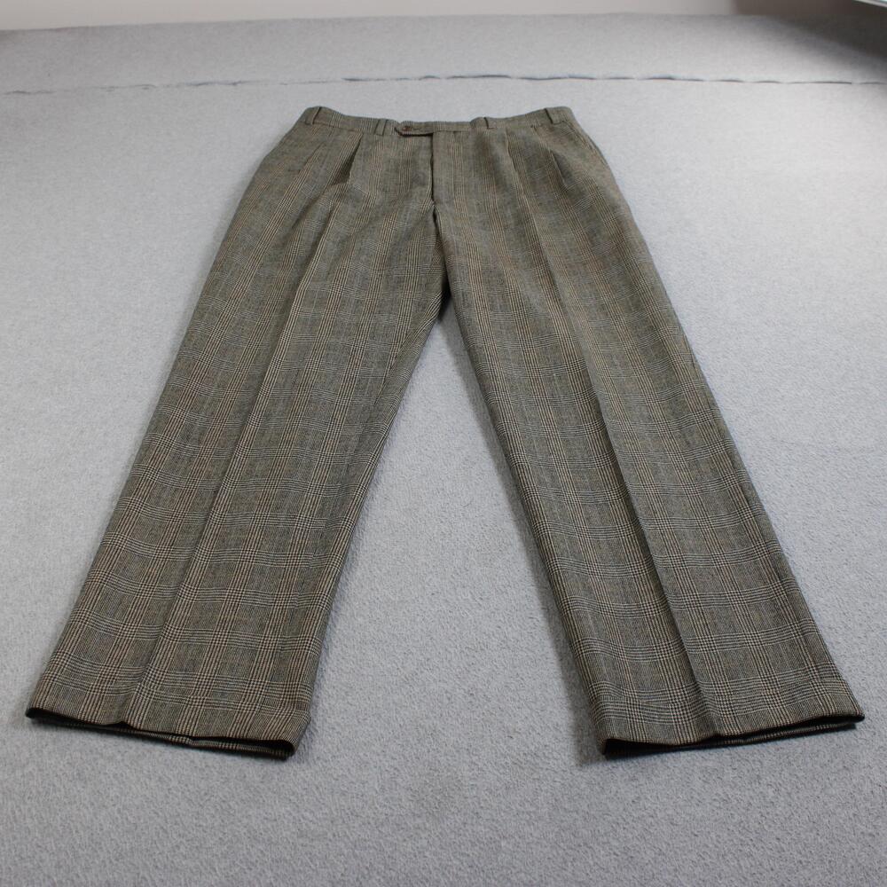 Lauren Ralph Lauren Wool Pants Mens 36x32 Brown Plaid Pleated Cuffed Heritage